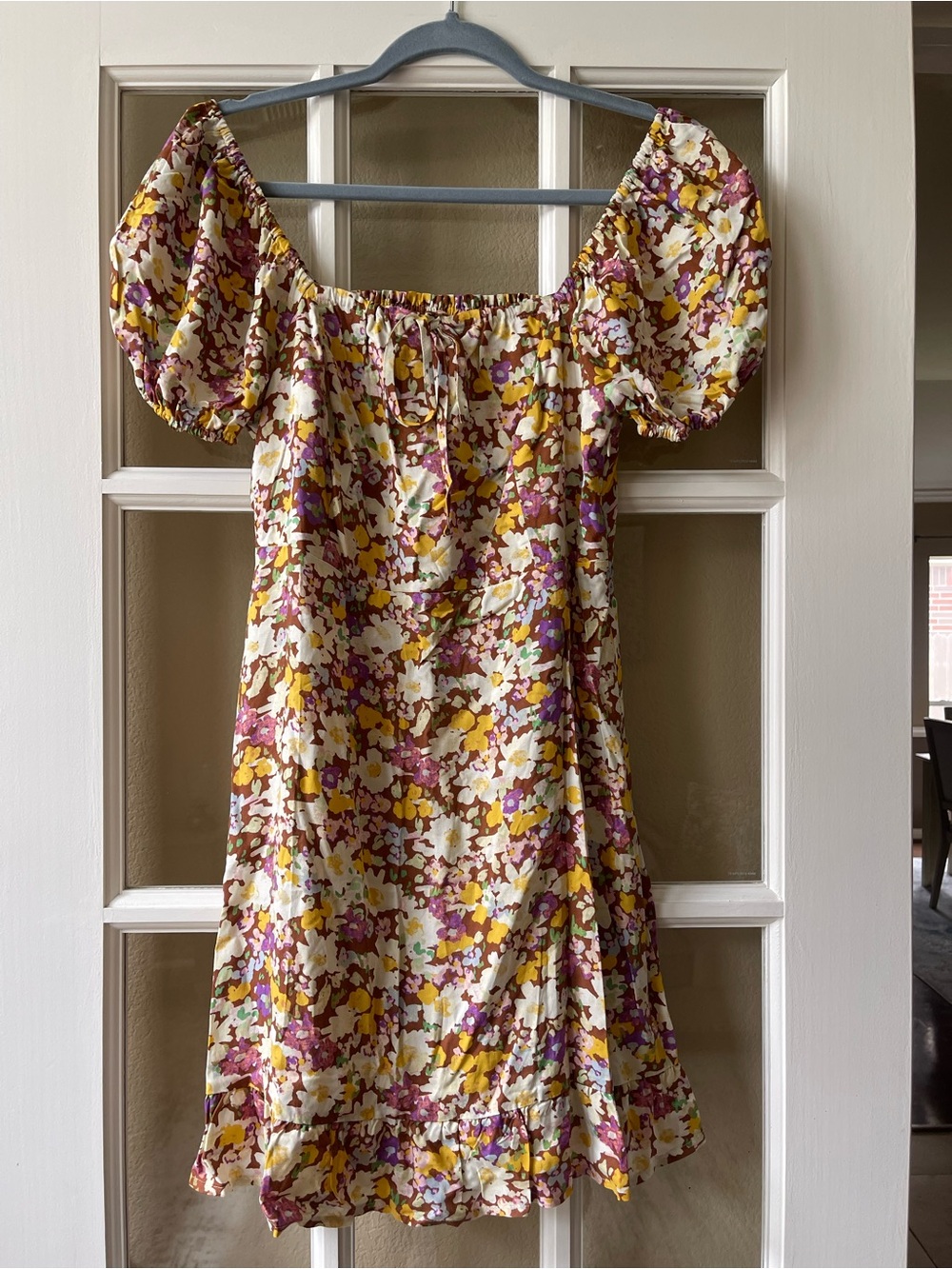 Sanctuary Floral Puff-Sleeve Dress in Yellow, Mauve & Cream